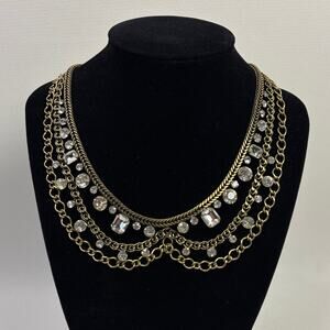 JK Jewel Kade Collar Necklace Antiqued Gold Tone Rhinestone Choker Layered